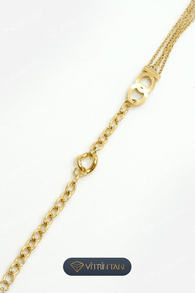 Çelik Altın Renk Halka Detaylı Bileklik