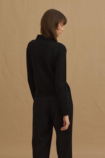 Fahhar Viscone Buttoned Polo Neck Knitwear Sweater Black