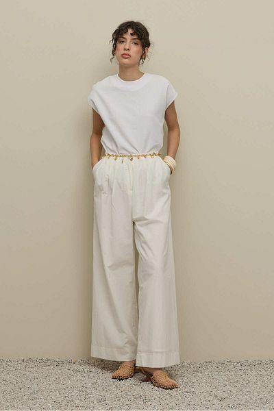 Fahhar Multi-Pleated Voile Trousers Ecru