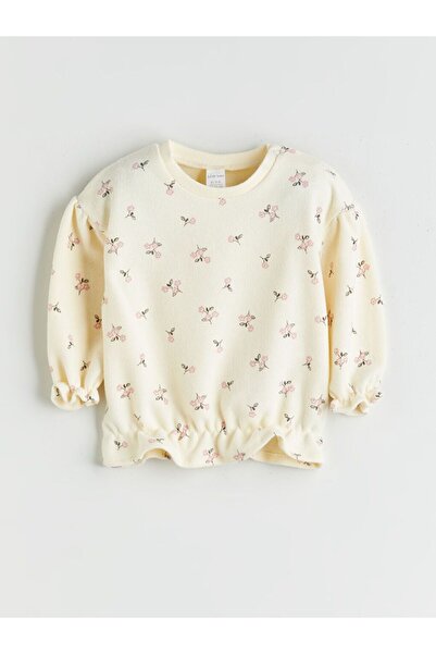 LC Waikiki LCW baby Bisiklet Yaka Çiçekli Kız Bebek Sweatshirt ve Tayt 2'li