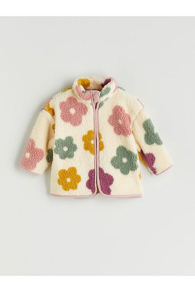 LC Waikiki Lcw Baby Stand Collar Floral Baby Girl Plush Cardigan