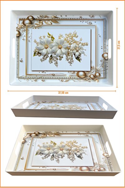 EZMK EV GEREÇLERİ Çay Kahve Sunum Tepsisi, Beyaz Renk, 1 Adet, 375x275 mm