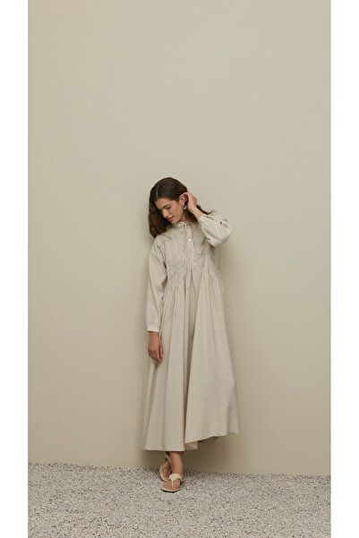 Fahhar Stripe Detailed Modal Dress Stone