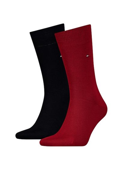 Tommy Hilfiger , Set de șosete lungi cu logo brodat - 2 perechi, negru, roșu închis, mărimea 39-42