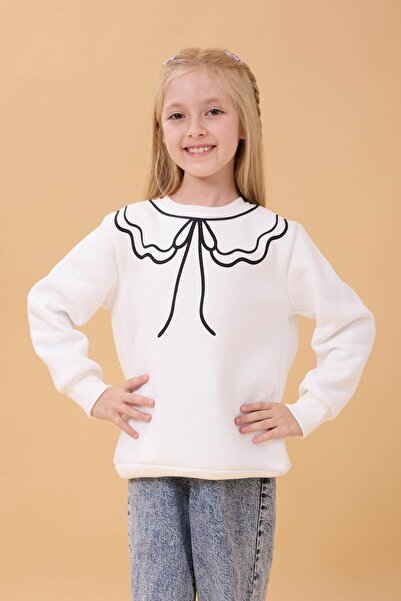 Perendi Κοριτσίστικο χειμερινό φούτερ με στάμπα με λαιμόκοψη - εκρού