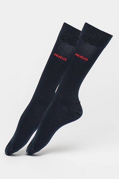HUGO , Set de șosete lungi cu detaliu discret cu logo - 2 perechi, Bleumarin, 39-42