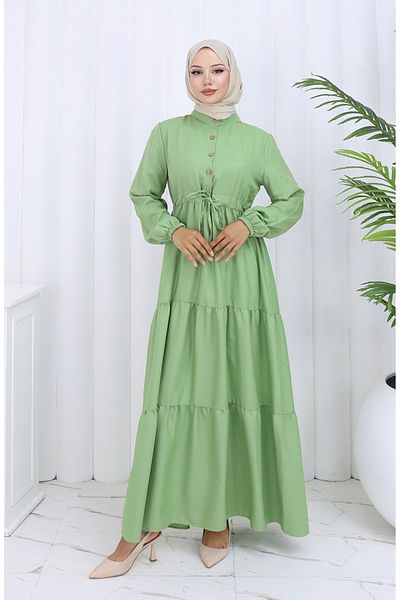 sefamerve Rochie cu șireturi la talie 0128-04 Verde iarbă