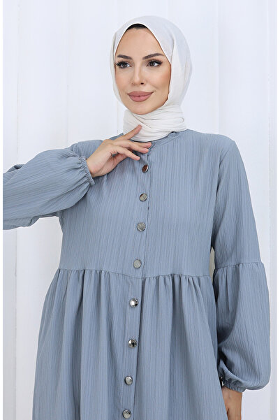 sefamerve Boydan Düğmeli Kolu Lastikli Ferace 2124-03 Koyu Gri