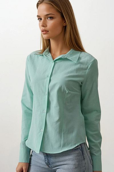 VAGGON Women's Mint Slim Fit Long Sleeve Basic Shirt Vs00545