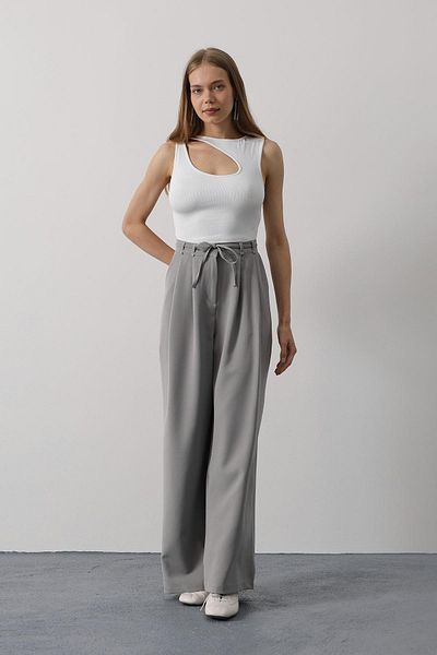 VAGGON Women's Gray Double Pocket Pleated Lace-Up Oversize Pants Vs00534