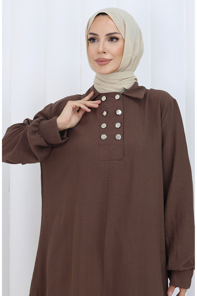 sefamerve Double Button Tunic Trousers Double Set 2118-02 Brown