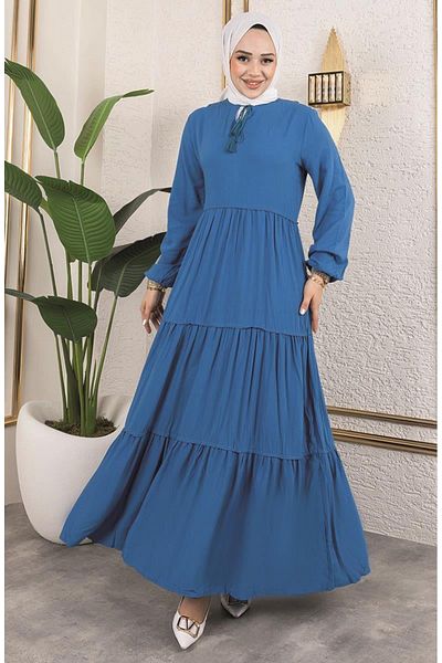 sefamerve Rochie cu ciucuri 0229-03 Petrol