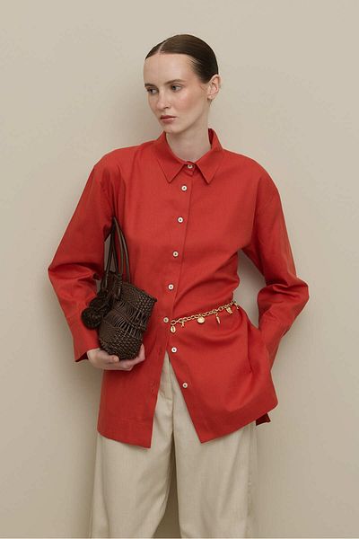 Fahhar Lyocell Linen Thick Folded Shirt Red
