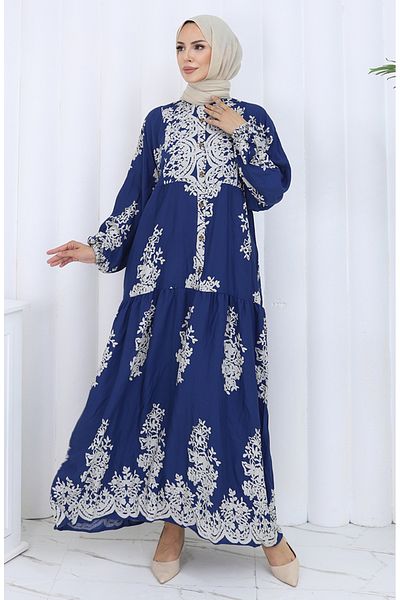 sefamerve Rochie din țesătură viscoză cu jumătate de nasturi 2117-01 bleumarin