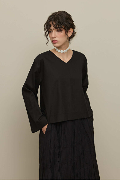 Fahhar Wide Sleeve Linen Top Black