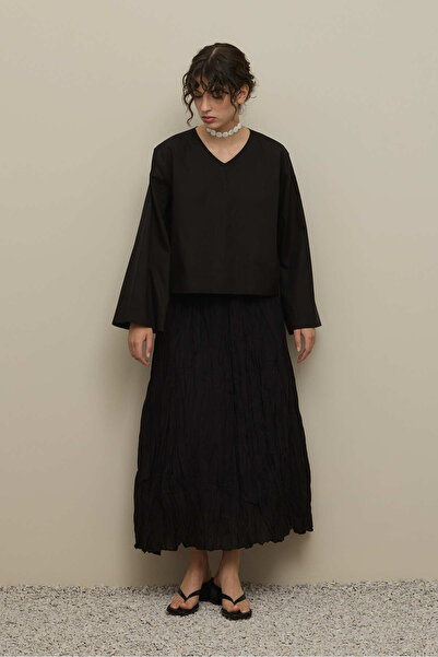 Fahhar Wide Sleeve Linen Top Black