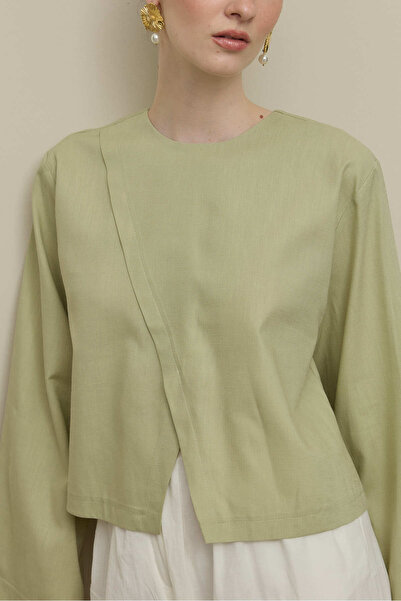 Fahhar Cross Closure Linen Top Light Green