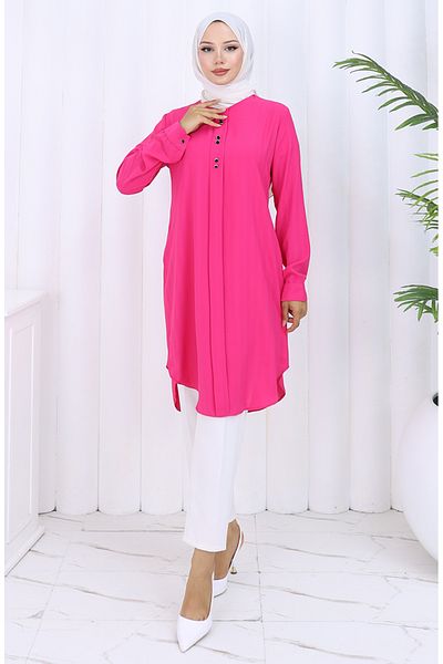 sefamerve Button Detailed Tunic 5133-04 Fuchsia