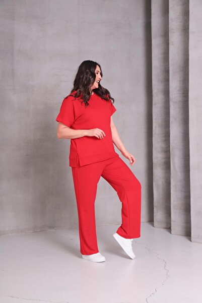 Ebsumu Women's Plus Size Summer Red Tracksuit Set