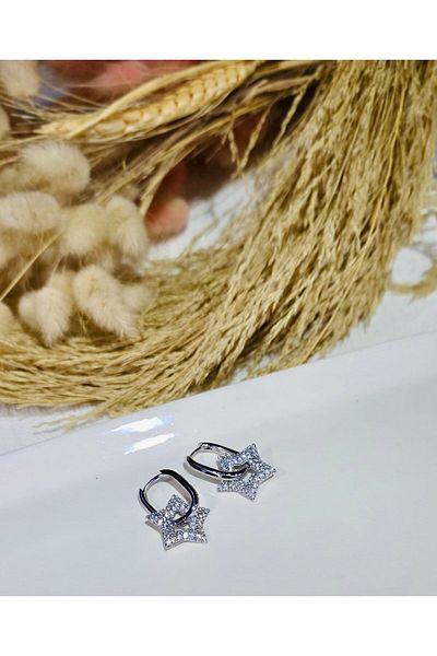 My Life Accessory Star Model Shiny Zircon Stone Silver Color Steel Earrings Tarnish-Free, Allergy-Free, Sparkling Design