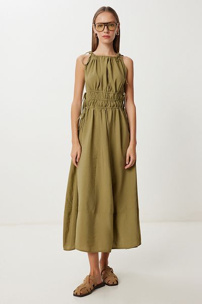 Lovelyİstanbul Rochie modală cu detaliu de legare pe bretele LUB0156 VERDE MONTĂ