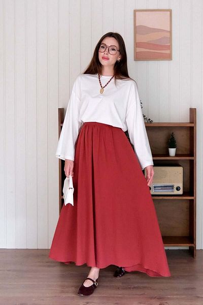Ceylan Otantik Σετ φούστα Ecru Crop Body & Burgundy Muslin Piping