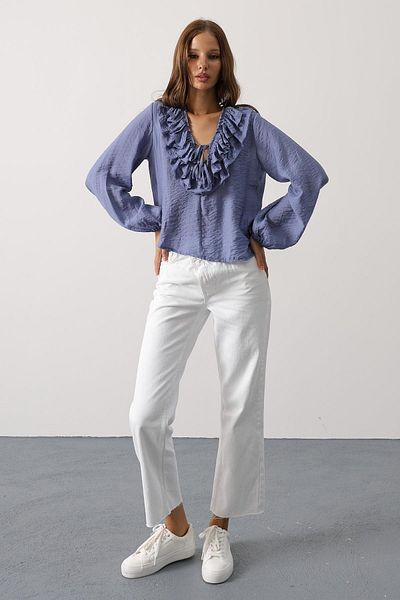 VAGGON Long Sleeve Blouse with Ruffle Collar