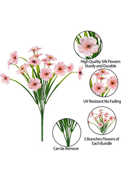 Nettenevime 6lı Set Yapay Çiçek Sazlı Mine Pembe Renk 5 Dallı 33cm