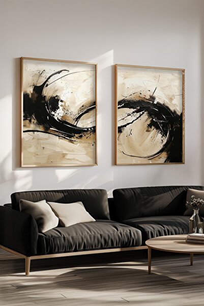 STARYUNA Set de 2 picturi cu efect de pictură în ulei, înrămate în cadru din ...