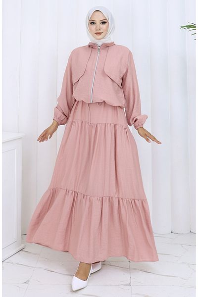 sefamerve Set dublu cu fermoar cu mâner elastic 0129-06 Dusty Rose