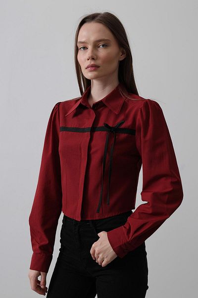 VAGGON Women's Burgundy Contrast Bow Front Shirt Vs00518