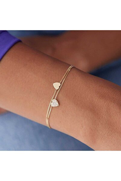 Cherry by Özkonak Taşlı Plaka Kalp İkili Bileklik