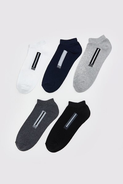 LC Waikiki , Set of Ankle Socks - 5 Pairs, White, Black, Grey Melange, Size 43-45