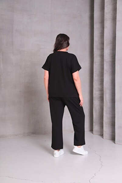 Ebsumu Women's Plus Size Summer Black Tracksuit Set