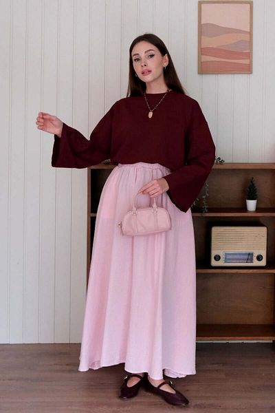 Ceylan Otantik Set de fuste crop body burgundy și muselină roz