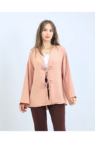 fh fashionhere Cămașă tunică kimono roz pudrat pentru femei, confortabilă și elegantă