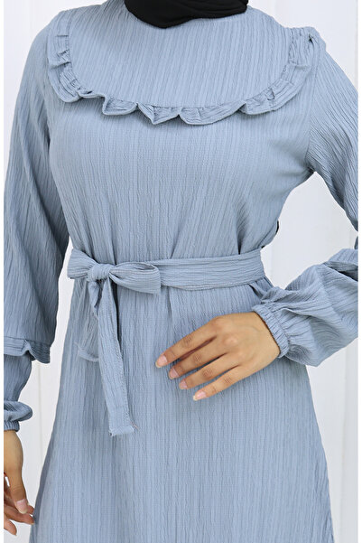 sefamerve Ruffle Belted Dress 2116-03 Green