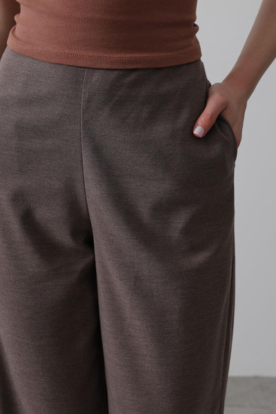 VAGGON Women's Brown Double Pocket Waist Half Elastic Palazzo Pants Vs00528