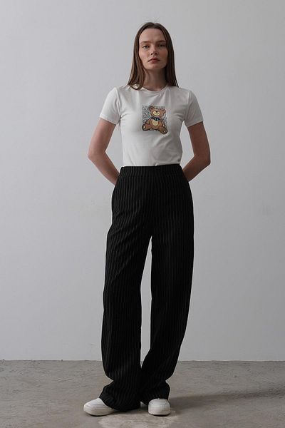 VAGGON Women's Black White Waist Half Elastic Striped Palazzo Pants Vs00537