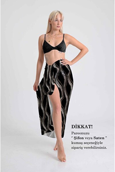 DESENİX Sparkly Curly Patterned Pareo |   Black Background |   100X145Cm |   ...