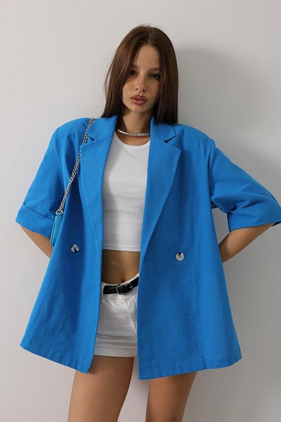 VAGGON Women's Saks Half Sleeve Oversize Slit Jacket Vs00626