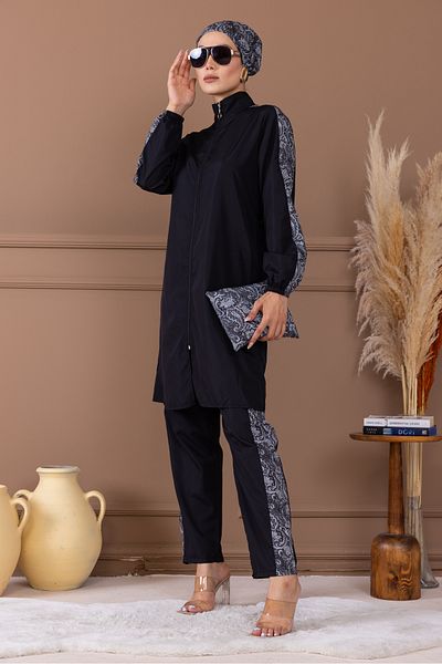 dilber fashion Σετ μαγιό Hijab με μοτίβο λεοπάρ και τσάντα δώρο