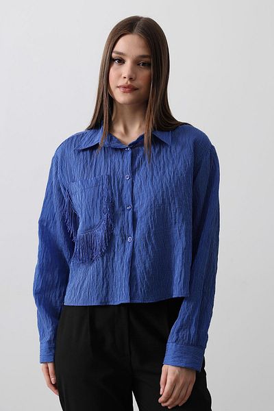 VAGGON Women's Blue Tassel Pocket Detailed Short Shirt Vs00502