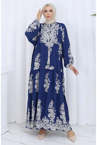 sefamerve Rochie din țesătură viscoză cu jumătate de nasturi 2117-01 bleumarin