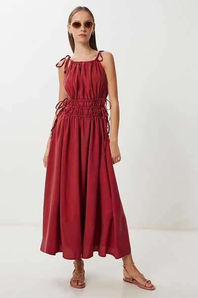 Lovelyİstanbul Rochie modală cu detaliu de legare pe bretele LUB0156 TILĂ