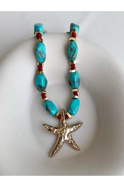 mos&more Blue Beaded Starfish Elegant Beach Necklace