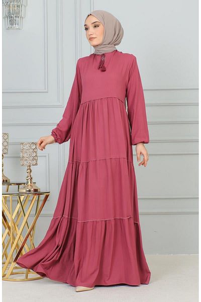 sefamerve Rochie cu ciucuri 0229-11 Dusty Rose