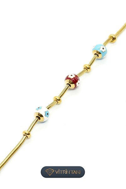 Çelik Karışık Renk Detaylı Altın Renk Bileklik