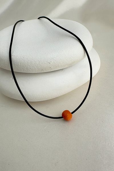 Modex Small Wooden Bead Black String Necklace (40cm)