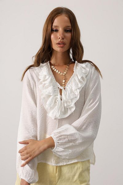 VAGGON Long Sleeve Blouse with Ruffle Collar